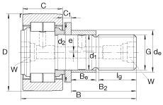 螺栓型滾輪 NUKRE40, 軸向引導(dǎo)，滿裝圓柱滾子，帶偏心擋圈，兩側(cè)迷宮密封