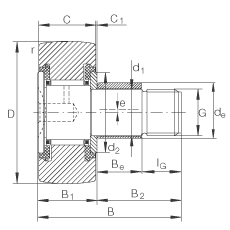 螺栓型滾輪 KRE19-PP, 軸向引導(dǎo)，帶偏心鎖圈，兩側(cè)用塑料推力平墊圈
