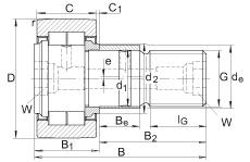 螺栓型滾輪 NUKRE72, 軸向引導(dǎo)，滿裝圓柱滾子，帶偏心擋圈，兩側(cè)迷宮密封
