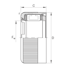 沖壓外圈滾柱離合器 HFL0606-KF-R, 滑動或滾動軸承布置，塑料彈簧，外圈滾花