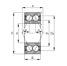 角接觸球軸承 30/7-B-2Z-TVH, 雙列，雙側(cè)間隙密封，接觸角 α = 25°
