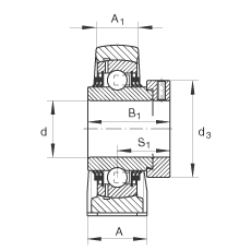 直立式軸承座單元 TASE35-N, 鑄鐵軸承座，帶偏心鎖圈的外球面球軸承，T 型密封