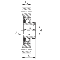 軸承座單元 FLCTEY30, 帶兩個螺栓孔的法蘭的軸承座單元，鑄鐵， 內(nèi)圈帶平頭螺釘， P 型密封，無再潤滑結構