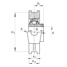 吊裝式軸承座單元 RTUEY20, 鑄鐵軸承座，內(nèi)圈帶平頭螺釘?shù)耐馇蛎媲蜉S承，R密封