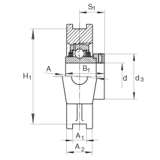 吊裝式軸承座單元 TTUE70, 鑄鐵軸承座，帶偏心鎖圈的外球面球軸承，T 型密封