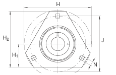 軸承座單元 RRTR35, 帶三個螺栓孔的法蘭的軸承座單元，沖壓鋼板，偏心鎖圈，R型密封
