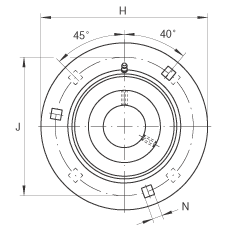 軸承座單元 GRA20, 帶三個(gè)/四個(gè)螺栓孔的法蘭的軸承座單元，沖壓鋼板，偏心鎖圈，P 型密封